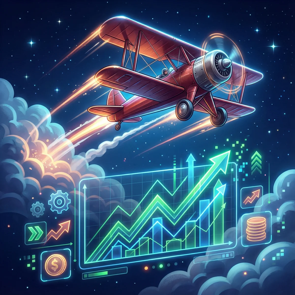 Jogo Aviator com avião vermelho subindo